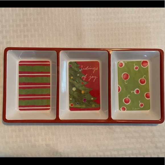 🦩Flavia lucite three compartment holiday serving dish, 6 x 12 inches - Picture 1 of 7